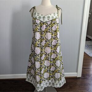 NEW Women's Beau & Ro Block Print Large Green Yellow White Dress Cotton